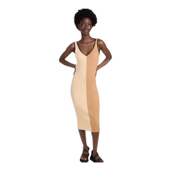 Staud Knit Ribbed Dana Dress in Fennel Multi Brown Beige Small - Picture 8 of 10